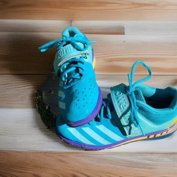 adidas Other - Adidas Powerlift Weightlifting Shoes Mens Sz 8.5  turquoise/yellow/purple